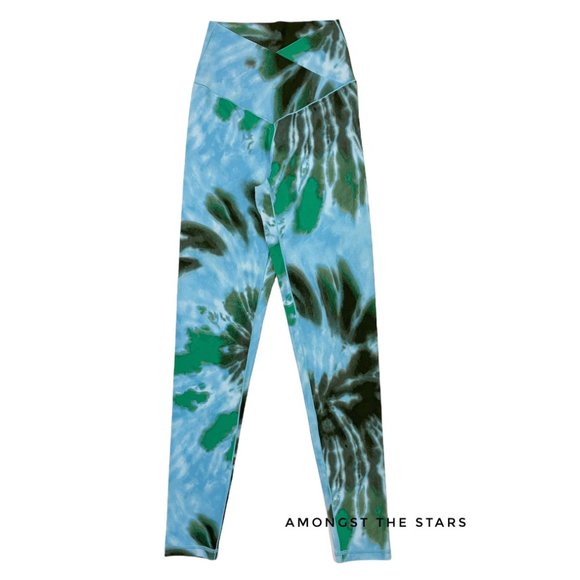 OFFLINE by Aerie High Waisted Blue Green Black Tie Dye Crossover Leggings - Picture 7 of 10
